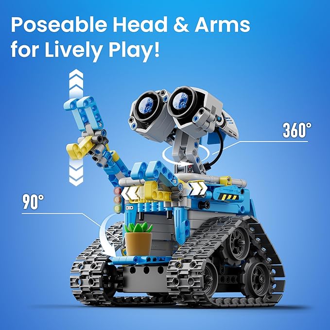 Sillbird Robot Building Kit with Remote Control Christmas STEM Gifts for Boys Ages 8-12, Technic Coding Robotic Toys for Kids Birthday, Build 5in1 Models with 488 Pieces - Blue