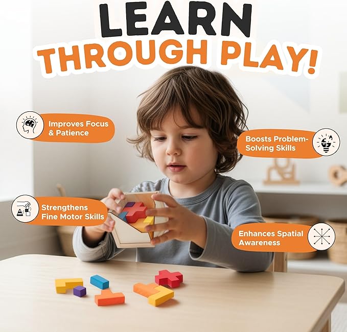 Zen Fun Wooden Brain Teaser Puzzle Cube - Montessori Toy Colorful Cube Puzzle for Kids Ages 5-7 and Easy Mind Puzzle for Adults - 20 Pieces