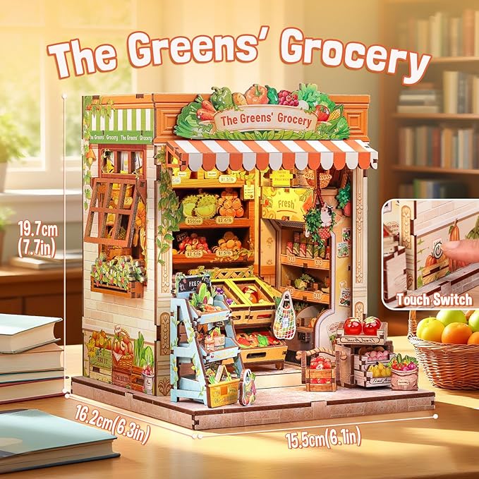 Fsolis Book Nook Kit - DIY Miniature House Kit for Adults Mini Scene House Tiny 3D Puzzles Bookshelf Diorama Decor Gifts for Women Teenagers Book Lovers (The Greens’ Grocery)