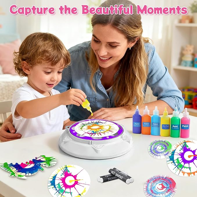 Make It Super Spin Art Machine Kit for Kids, Toy with Origami Artwork, Thicker Splatter Guard, Gift Boys Girls