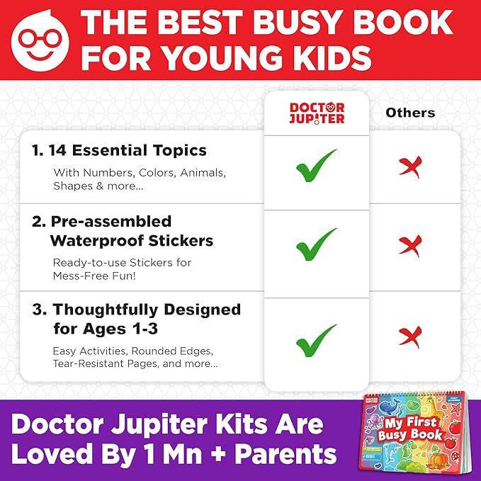 Doctor Jupiter My First Montessori Busy Book for Toddlers 1+ Year Olds | Preschool Learning Activities - Educational Travel Toys | Birthday Gift for Boys & Girls Ages 1,2,3