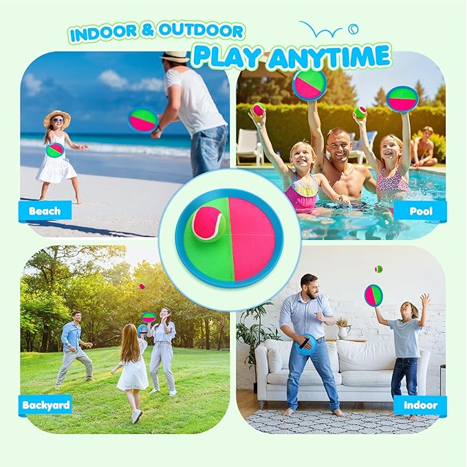 Toss and Catch Ball Set Upgraded - Family Games Kids Toys for Stocking Stuffers - Water-Resistant Great for Beach Pool Yard - Christmas Toys Gift for Boys Girls Teens 3 4 5 6 7 8 9 10 11 12+ Years