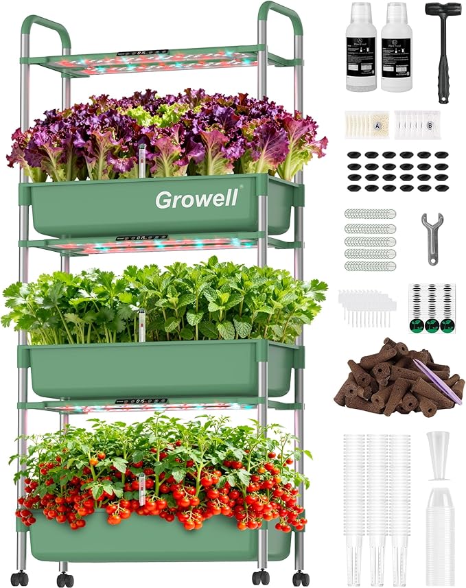 Large Hydroponics Growing System Kit, Vertical Indoor Herb Garden Kit with LED Grow Light & Independent Water Pump, 42L Movable Indoor Planter Perfect Gardening Gifts (3 Tier-81 Pods Green)