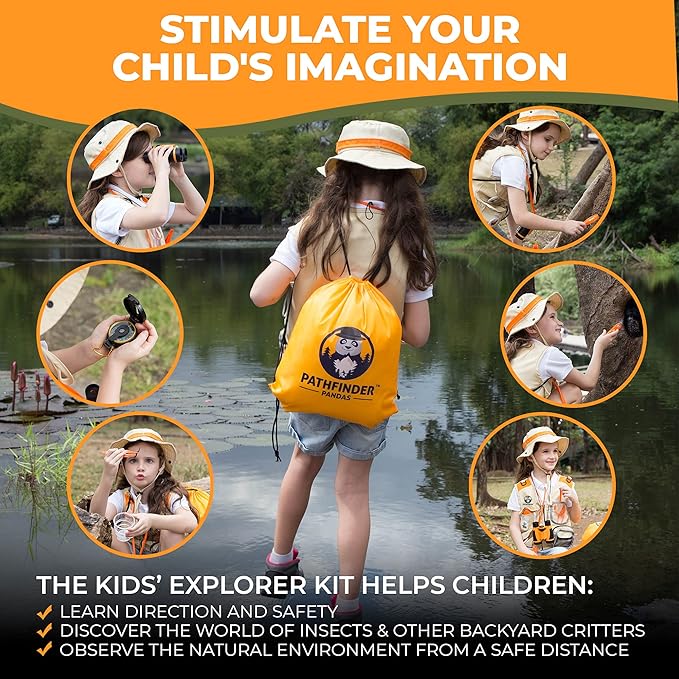 Kids Explorer Kit with Safari Vest & Hat for 7-12 Year Old Boys & Girls - Safari Costume & Dress Up as Zoo Keeper, Paleontologist - Giftable Outdoor Adventure Kit for Kids + Adventure Book