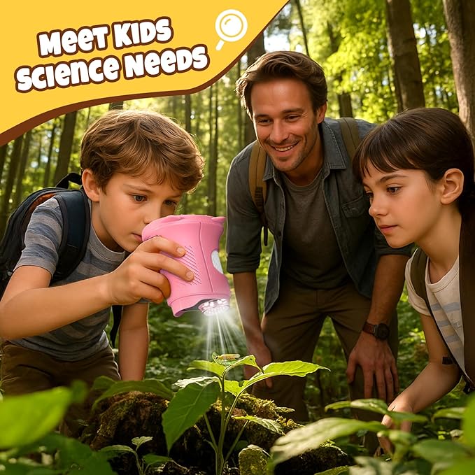 Handheld Digital Mini Microscope for Kids: 1000X 4K Portable Pocket 2.4" Screen Microscopes Toys STEM Electronic Learning Educational Science Kit 8-12 Birthday Gift 4 5 6 7 Year Old Boy Girl (Pink)
