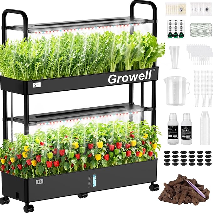 Hydroponics Growing System Kit, 60 Pods, Large Vertical Hydroponic Garden, 32L Indoor Gardening System for Herb Vegetable Fruit, with 2 Light Modes, Auto Circulating Water System