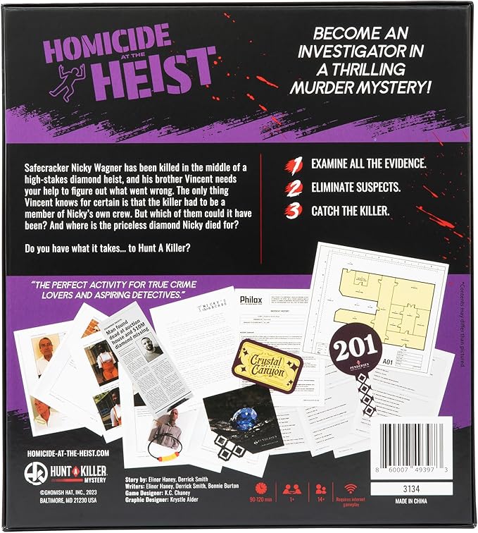 Hunt A Killer: Homicide at The Heist, Solve The Murder of a Brilliant Jewel Thief, Murder Mystery Game for Adults, Perfect Secret Santa Gifts for True Crime Fans, Designed for Ages 14+