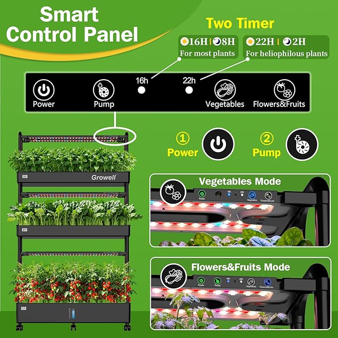 Hydroponics Growing System Kit, 90 Pods, Large Vertical Hydroponic Garden, 32L Indoor Gardening System for Herb Vegetable Fruit, with 2 Light Modes, Auto Circulating Water System