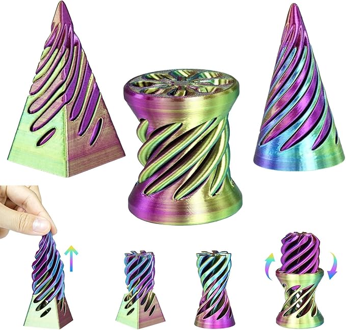 3PCS Impossible Cone,3D Printed Spiral Cone Fidget Toys,Impossible Pyramid Passthrough Sculpture,Stress Relieving Toys for Adults and Kids,Stocking Filler White Elephant Gifts (Red Green)