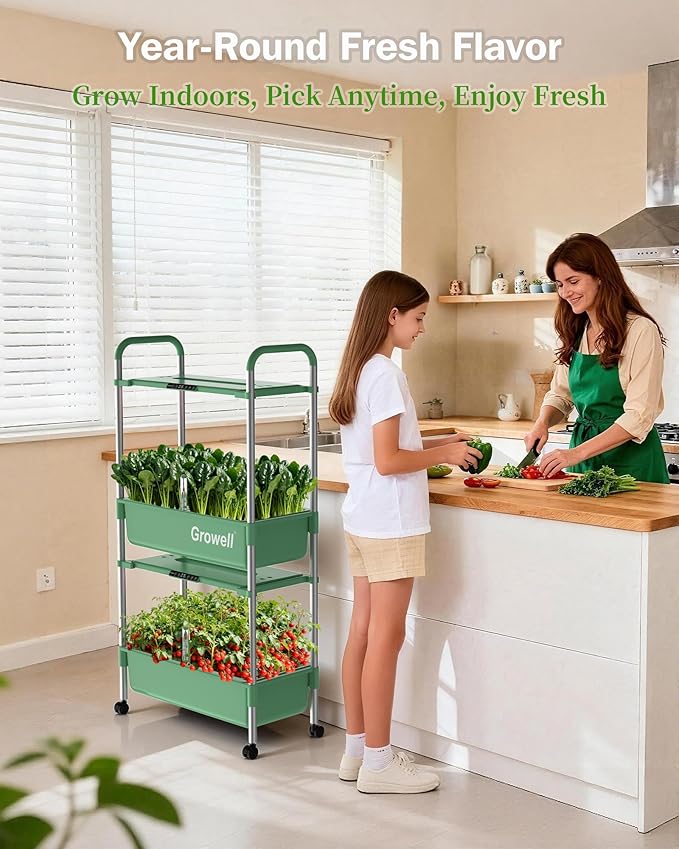 Large Hydroponics Growing System Kit, Vertical Indoor Herb Garden Kit with LED Grow Light & Independent Water Pump, 28L Movable Indoor Planter Perfect Gardening Gifts (2 Tier-54 Pods Green)
