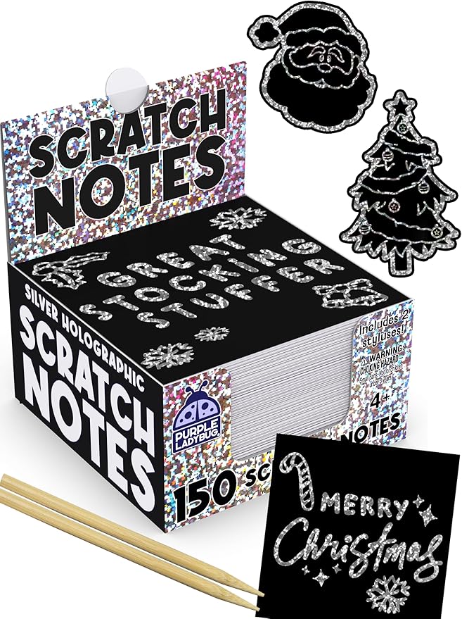 Purple Ladybug Silver Holographic Scratch Art Mini Notes - Scratch Art Notes Kids Games, Girls Stocking Stuffers for Kids, Teens, Boys, Christmas Gifts for Kid Arts & Crafts Supplies