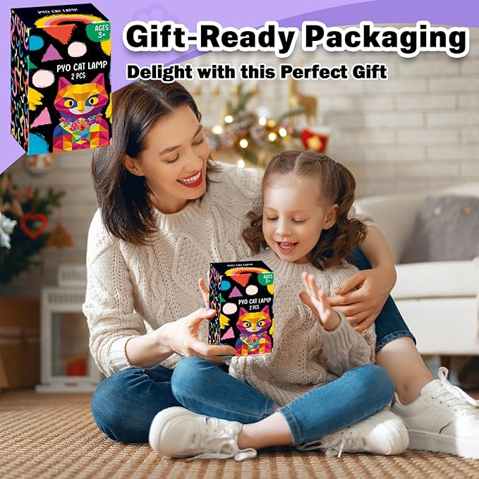 FUNZBO 2pcs Paint Your Own Cat Lamp - Arts and Crafts Supplies Kitten Painting Kits for Kids Teens, DIY Night Light Toy for Toddlers Girls Boys Ages 3 4 5 6 7 8 9 10 11 12 13 Christmas Birthday Gifts