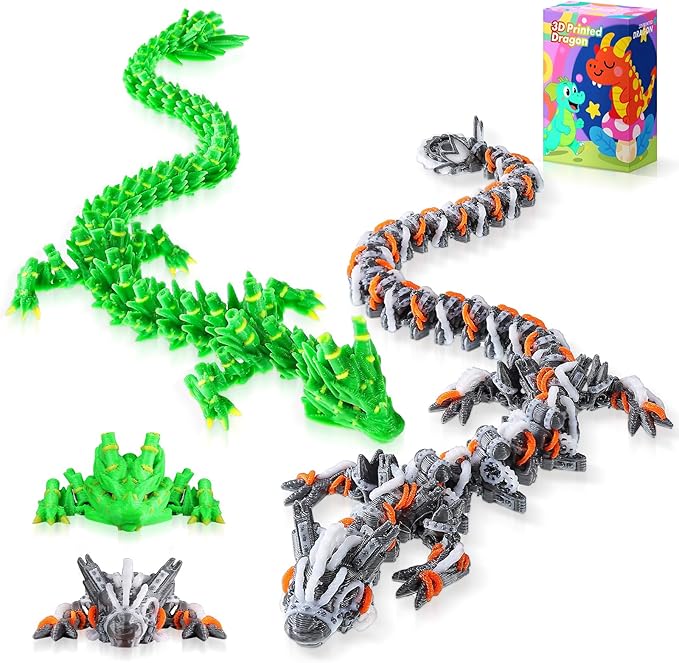 3D Printed Dragon Bamboo Dragoand andSteampunk Dragon, Articulated Fidget Toys for Autism and ADHD, Perfect Basket Essentials Stuffers and Desk Accessories