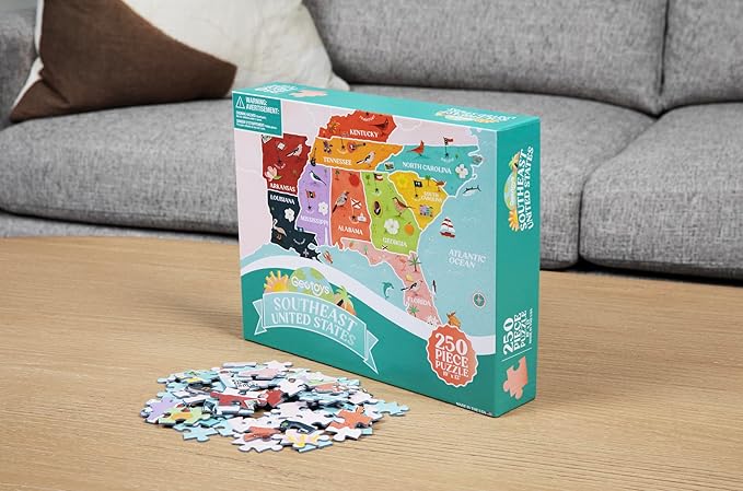 Geotoys Southeast Region Jigsaw Puzzle - 250 Piece Puzzles for 8 Year Olds - Jigsaw Puzzles for Kids Ages 8-12 Years Old - Kids Puzzle Games with Colorful Landmarks