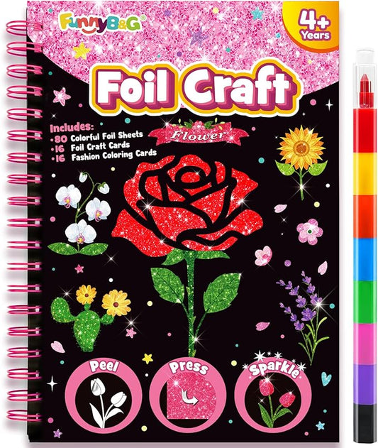 FUNNYB&G Foil Art Craft for Kids - Crafts Gift Party Favors Stocking Stuffers for Kids Art Supplies Creative Birthday Gift Travel Toys for Girls Boys 4 5 6 7 8 9 Years Old (Flower)