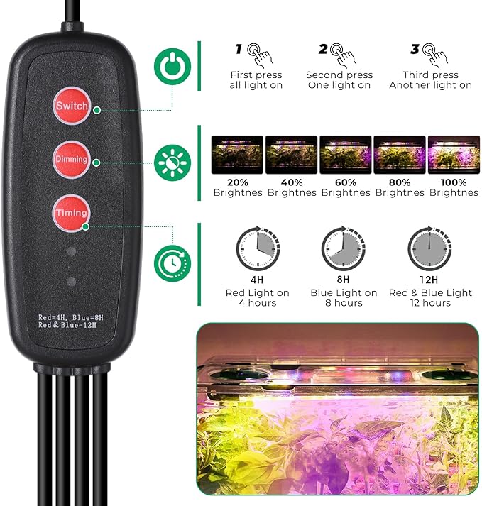 Seed Starter Tray with Grow Light, Flexible Silicone Seedling Starter Kit, 48-Cell Seed Growing Tray, Seed Starting Trays Plant Starter Kit, Reusable Indoor Gardening Plant Germination Trays (2)