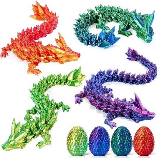 3D Printed Dragon Egg Toy, Fidget Toys for Children, Xmas Gift for Adults with Stress, Autism, ADHD, Perfect Christmas Stocking Stuffer (4 Pack)
