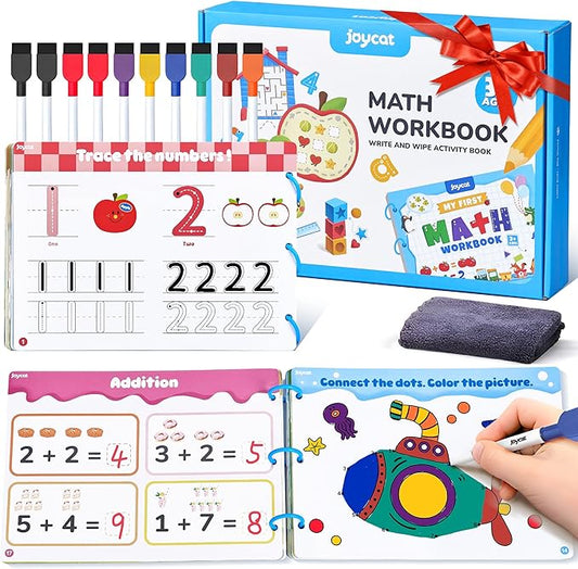 JoyCat Math Game Book - Preschool Learning Activity for Kids Ages 3-5, Number Tracing Workbooks, Math Learning Tools, Travel Cars Activities, Educational Gift Toys for Girls and Boys Ages 4-8