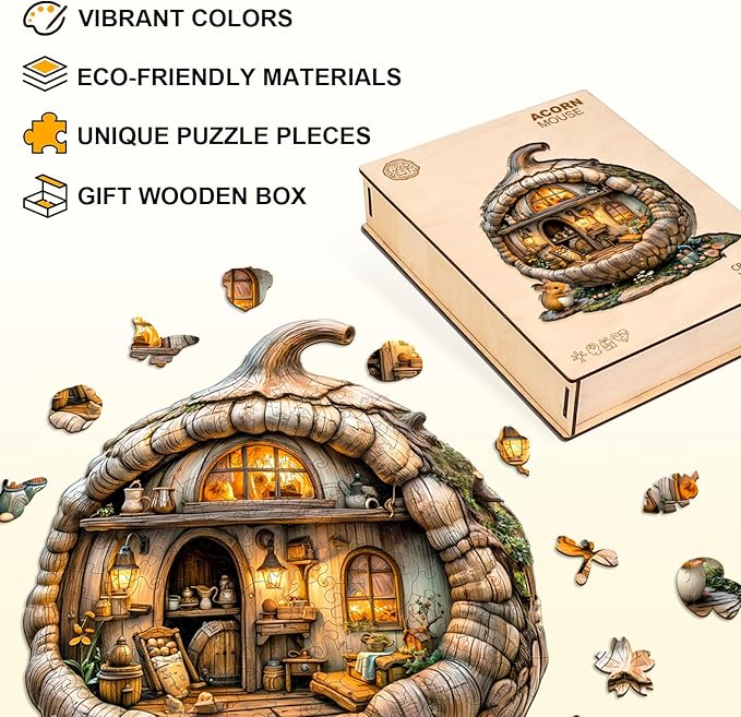 Wooden Puzzle for Adults-Wooden Puzzle Unique Shape Advanced Acorn Mouse Wooden Jigsaw Puzzle for Adult, Wood Puzzles,Challenge Wooden Jigsaw Puzzle(M-11.4 * 10.6in 160pcs)