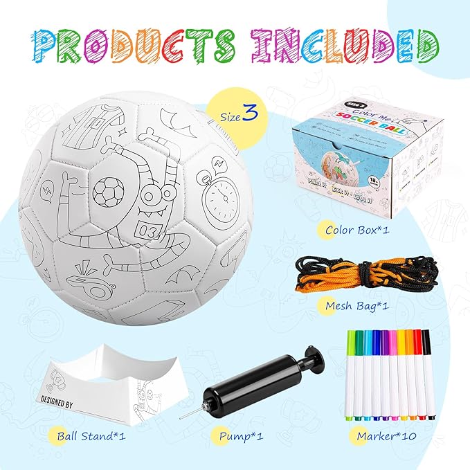 ZOOJOY Color Your Own Soccer Ball with Markers, Soccer Gifts for Girls Boys, Size 3 Monster Paint Personalized Arts and Crafts Kit for Kids, Ball Game Birthday Gift Toys for Toddlers 3-10