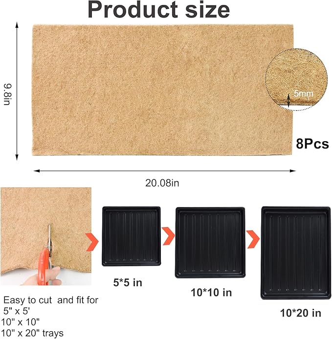 8PCS Microgreen Mats, 10" X 20" Plant Grow Mat Hydroponic Grow Pads Microgreens Sprouting Mats Microgreens Kit for 1020 Germination Trays Wheatgrass Sprouts