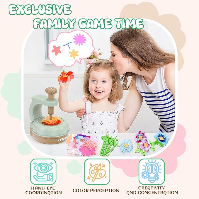 PERRYHOME Fabric Flower Bouquets Toys, 300+ Pcs DIY Flower Making Kit, 2 Gameplays Educational Arts & Crafts for Kids, Reusable Bouquets Maker Birthday Gift for 3 4 5 6 7 8 Years Toddler Girl