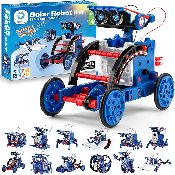 Sillbird Solar Robot Building Kit Christmas STEM Gift for Boys Aged 8-12, 12-in-1 DIY Science Educational Robotic Toys for Kids Teens Birthday, Powered by The Sun with 190 Pieces