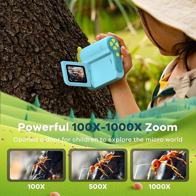 HP60 IPS Microscope for Kids: [Auto On & Off] [3-in-1] 2" Portable Handheld Microscope Miniscope, Pocket Mini Scope Educational Science Kit, Christmas Birthday Gifts for Kids, PC View, Blue