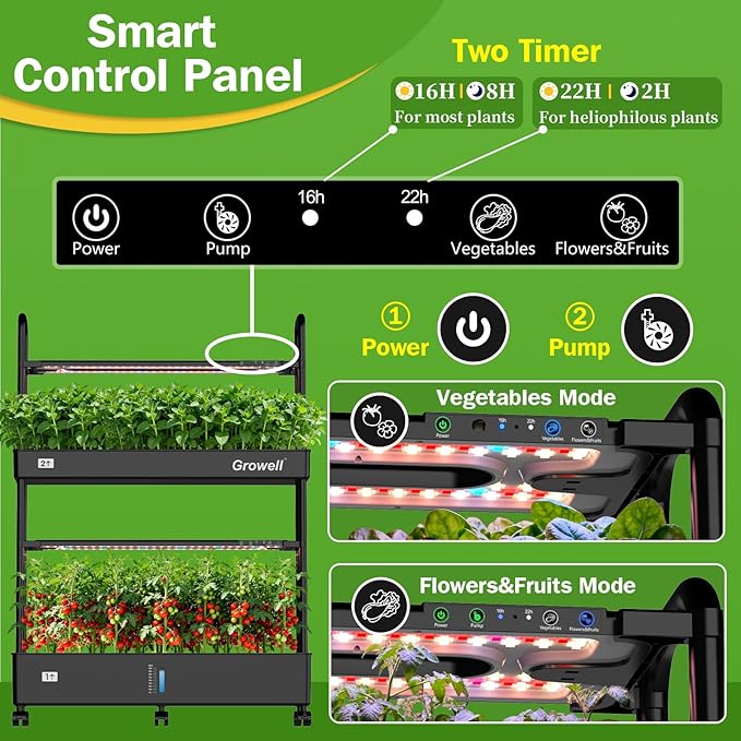 Hydroponics Growing System Kit, 60 Pods, Large Vertical Hydroponic Garden, 32L Indoor Gardening System for Herb Vegetable Fruit, with 2 Light Modes, Auto Circulating Water System