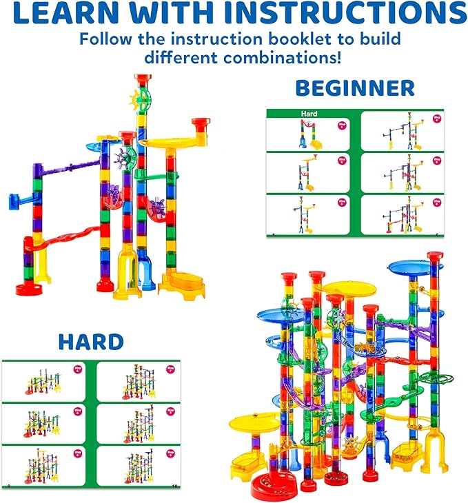 JOYIN 207Pcs Glowing Marble Run, Construction Building Blocks Toys with 5 Glow in The Dark, STEM Toy for Boys and Girls, Educational Toy, Gift for Christmas