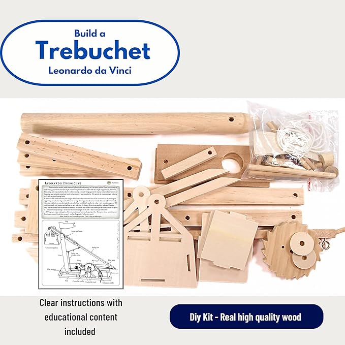 PATHFINDERS Leonardo da Vinci Trebuchet STEM Kit – Build Your Own Medieval Siege Engine – Educational Wooden Model for Teens & Adults, DIY Engineering Project, Science Experiment Gift