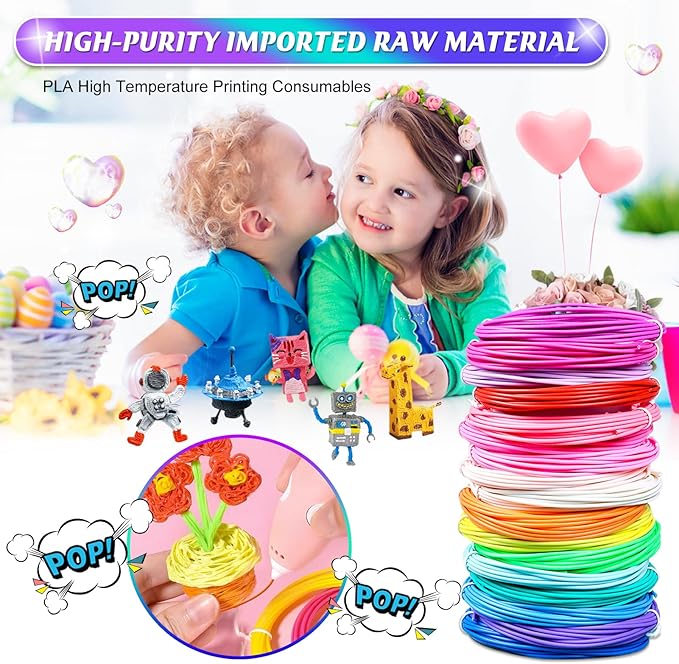 35 Colors 3D Pen PLA Filament Refills, 16.4 ft per Color Total 574 ft–1.75 mm PLA Filament, Compatible with MYNT3D / SCRIB3D Printing Pen, Not Support for 3Doodler Pen