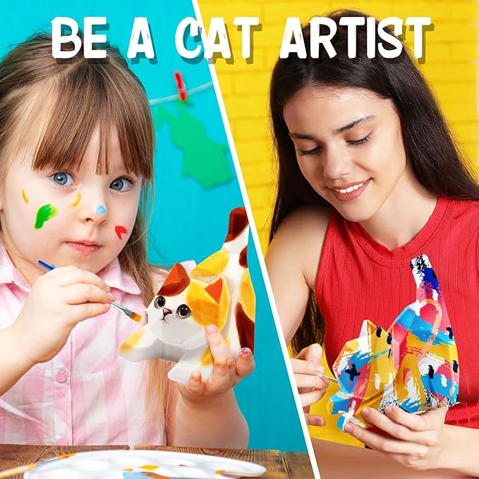 FUNZBO 4.3in Paint Your Own Cat Lamp Kit - Arts and Crafts Supplies Painting Set for Kids Teens, DIY Night Light Toy for Toddlers Girls Boys Age 3 4 5 6 7 8 9 10 11 12 13 + Christmas Birthday Gifts
