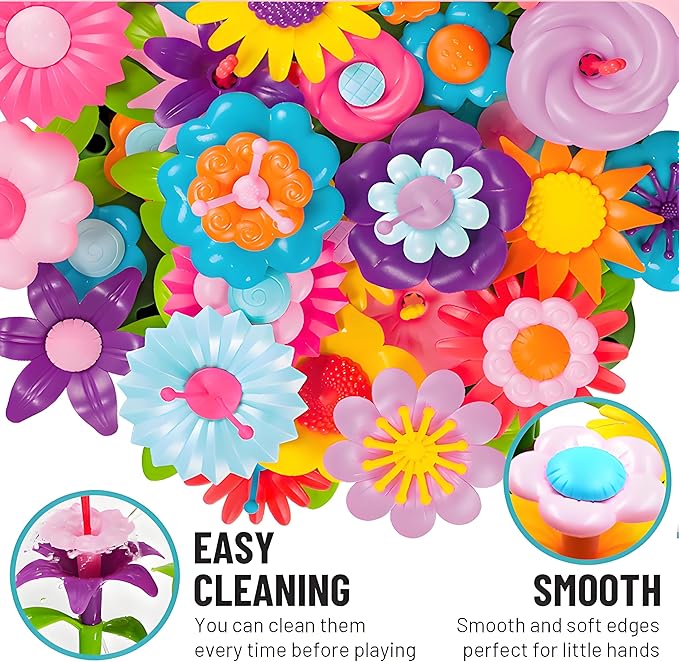 FUNZBO Flower Garden Building Toys Set - Christmas Birthday Gifts for Age 2 3 4 5 6 Years Old Girls, STEM Montessori Educational Toy for Toddler Kids, Sorting & Stacking Spring Gardening Set