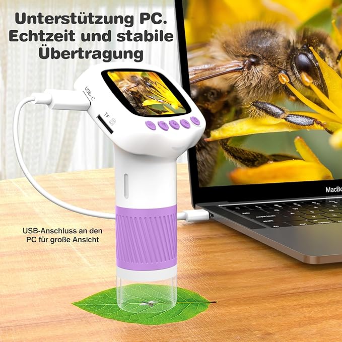 Pocket Kids Microscope for Over 3 Years Old, 1000X Handheld Microscope for Kids w/2''IPS Digital, Photo Video Mini Portable Microscopes, Science Edu Digiscope, Idea for Kids