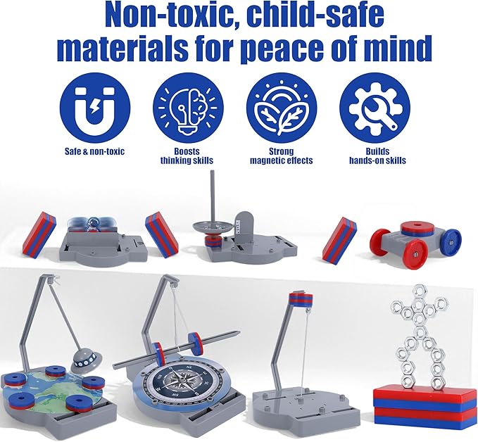 NewFamily Physical Magnetic Science Kits for Kids，Introduction to Magnetic Physics Explore The World of Magnetic Physics Through 12 Small Devices
