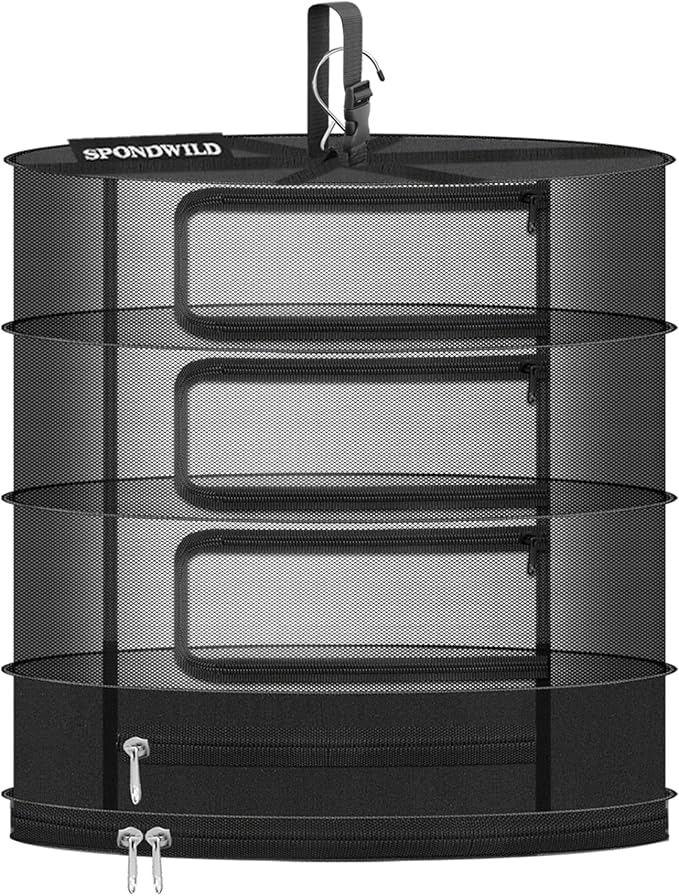 Herb Drying Rack Hanging Mesh, Medium 4 Layer Plant Drying Rack with Door Type Zipper & Closed Storage Compartment for Folding Basket Dryer Fit in Grow Tents?Garden Outdoor