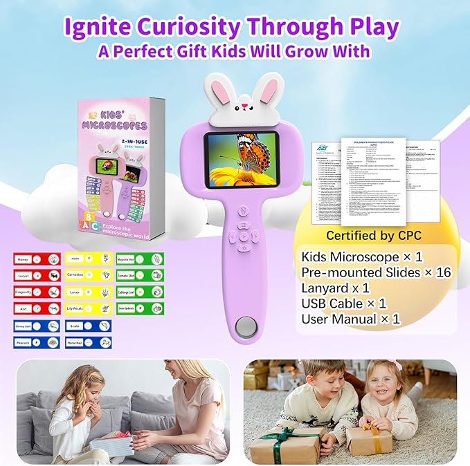 2025 NEW Microscope for Kids with 16 Slides, 2.4" Handheld Digital Pocket Microscope, STEM Educational Science Toys for Christmas Birthday Gifts for 3+ 4 5 6 7 8 9 10 11 12 Year Old Boys Girls, Purple
