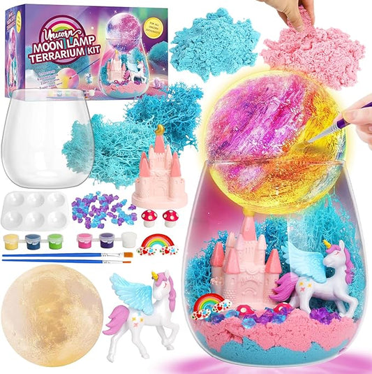 SCWGTPJ Unicorn Gifts for Girls-Unicorn Terrarium Crafts Kit, DIY Toys Kit for Kids Girls, Arts and Craft, DIY Moon Lamp Night Light Christmas Birthday Gift for Girls