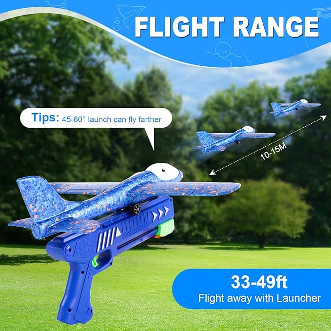 Airplane Launcher Toys,3 Pack 13.2'' LED Foam Glider Catapult Plane Toy for Boys,2 Flight Modes Outdoor Flying Toys Birthday Gifts for Boys Girls 3 4 5 6 7 8 9 10 11 12 Year Old