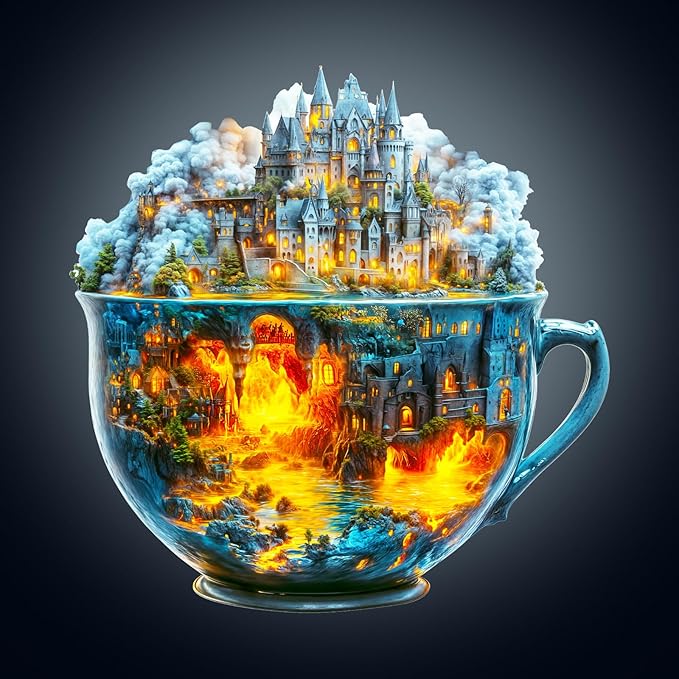 Wooden Puzzles for Adults 165 Pices, 3D Magic Cup Wooden Jigsaw Puzzle, Unique Shape Magic Cup Irregular Jigsaw Puzzles, Flat Puzzels with 3D Visual Effect, Finished Puzzle Size is 11.4 * 11.3in