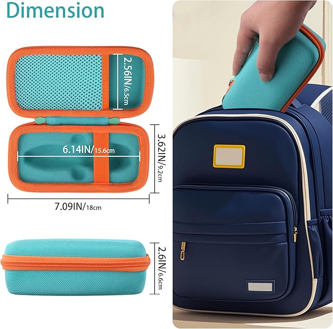 co2CREA Hard Case for 3Doodler Start+ Essentials (2024) 3D Pen Set - Storage Organizer with Custom Slots for Art Activity Set, Printing Filament Refill and USB Charger, Mint Green Case + Orange Zipper