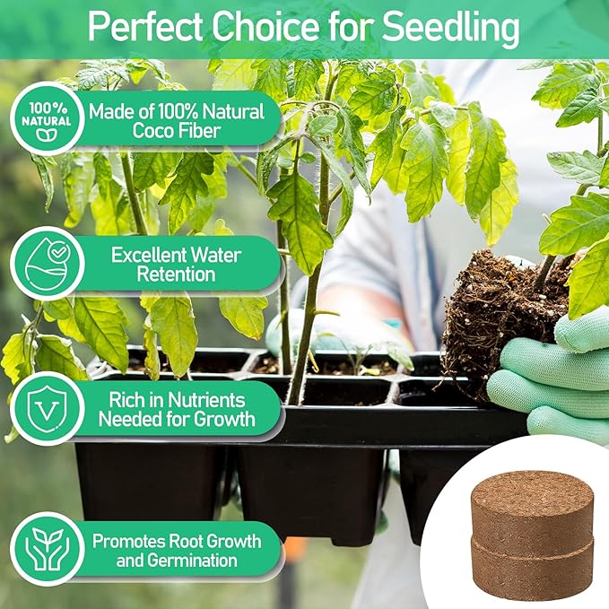 Legigo 100 Pcs 30mm Coco Coir Pellets Seed Starter Soil Mix- Organic Coconut Coir Potting Soil Pods for Seedling, Coco Peat Soil Discs for Indoor & Outdoor Plants Bonsai Herbs Vegetables and Flowers