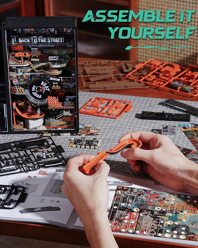 ROKR Marble Run Mechanical 3D Puzzles for Adults& Teens, DIY Miniature Model Building Kit, Parallel World Hip-Hop Street MR03S