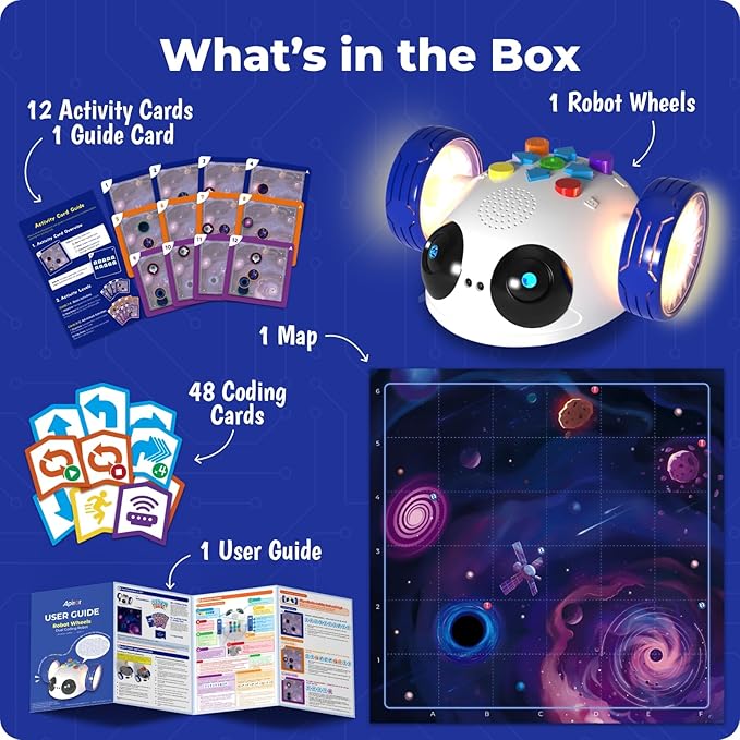 Coding Robot Toys for Kids Ages 5+, STEM Robot Toy Kit with Wheels and Play Cards, Screen Free Remote Control Programming Interactive Toy for Boys and Girls Ages 5-8