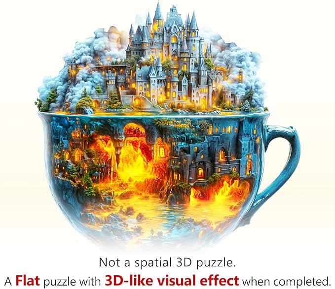 Wooden Puzzles for Adults 165 Pices, 3D Magic Cup Wooden Jigsaw Puzzle, Unique Shape Magic Cup Irregular Jigsaw Puzzles, Flat Puzzels with 3D Visual Effect, Finished Puzzle Size is 11.4 * 11.3in