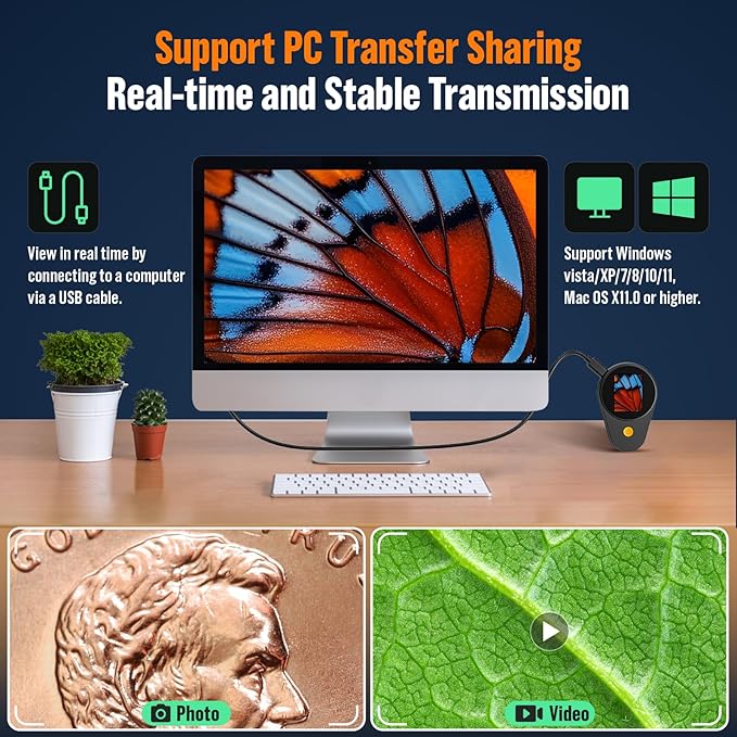 Microscope Magnifying Glass for Kids and Adults: Portable Handheld Digital Microscope with Light - 100X Pocket Jewelers Loupe with 2" Screen - USB Mini Coin Collectors Magnifier for Windows Mac OS
