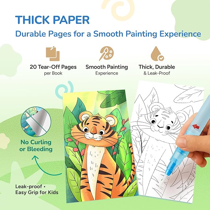 JoyCat 2 Pack Pocket Paint with Water Coloring Books for Kids, Art & Craft Activity Toy Set, Creative Travel & Home Painting Kit, Gifts for Girls & Boys Ages 3-8 (Animals & Dinosaurs)