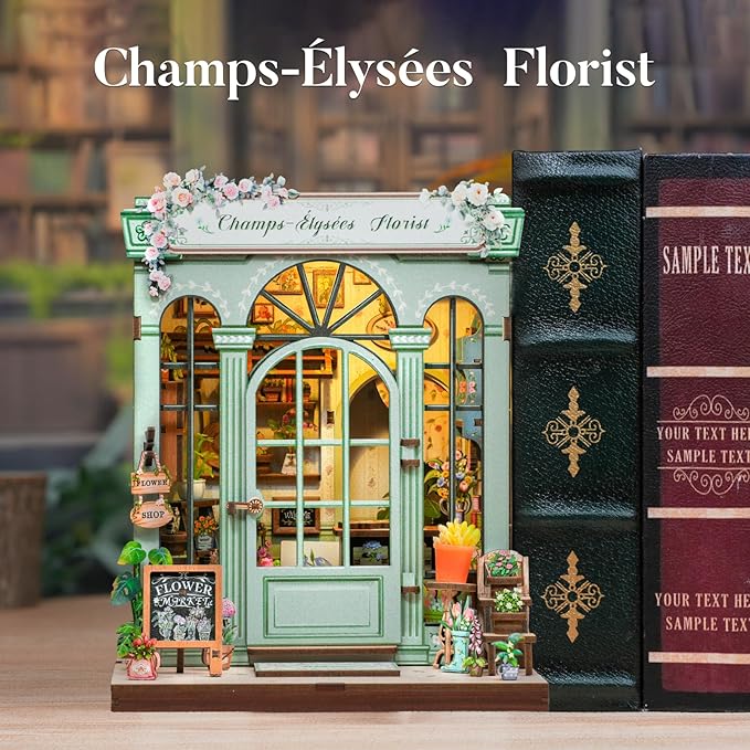 Fsolis Book Nook Kit, DIY Bookshelf Miniature Kit for Adults Tiny House 3D Puzzles Booknook Flower Shop Craft Gifts for Women Teenagers Book Lovers (Champs-Élysées Florist)