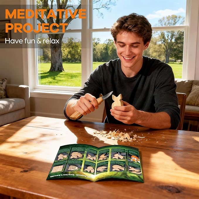 Fox Theme Wood Carving Kit for Beginners, Wood Whittling Kit for Kids and Adults Hobbies, Complete Carving Tool DIY Starter Kit with Step-by-Step Video Tutorials, Whittling Knife, Blocks, Carbon Paper
